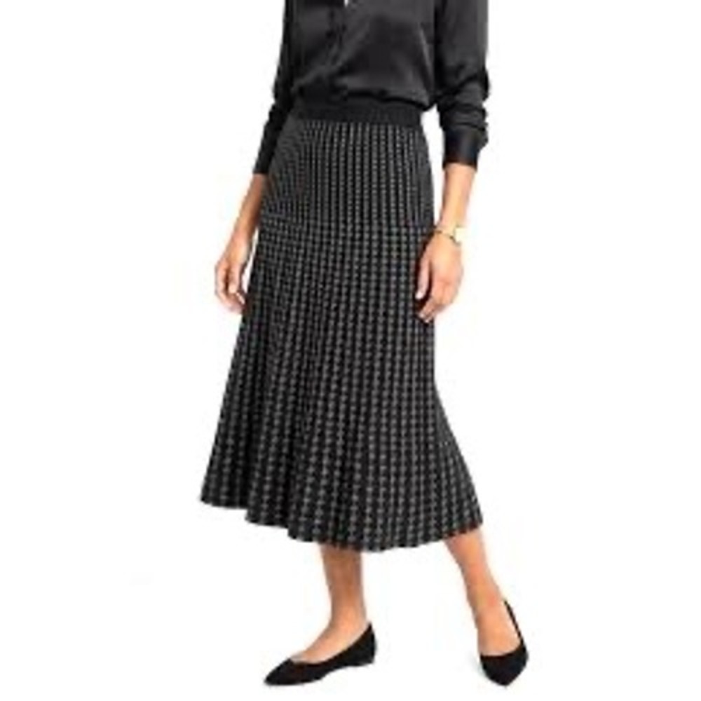 Max Studio Houndstooth Black Grey A-line Knit Midi Skirt Womens Size Large